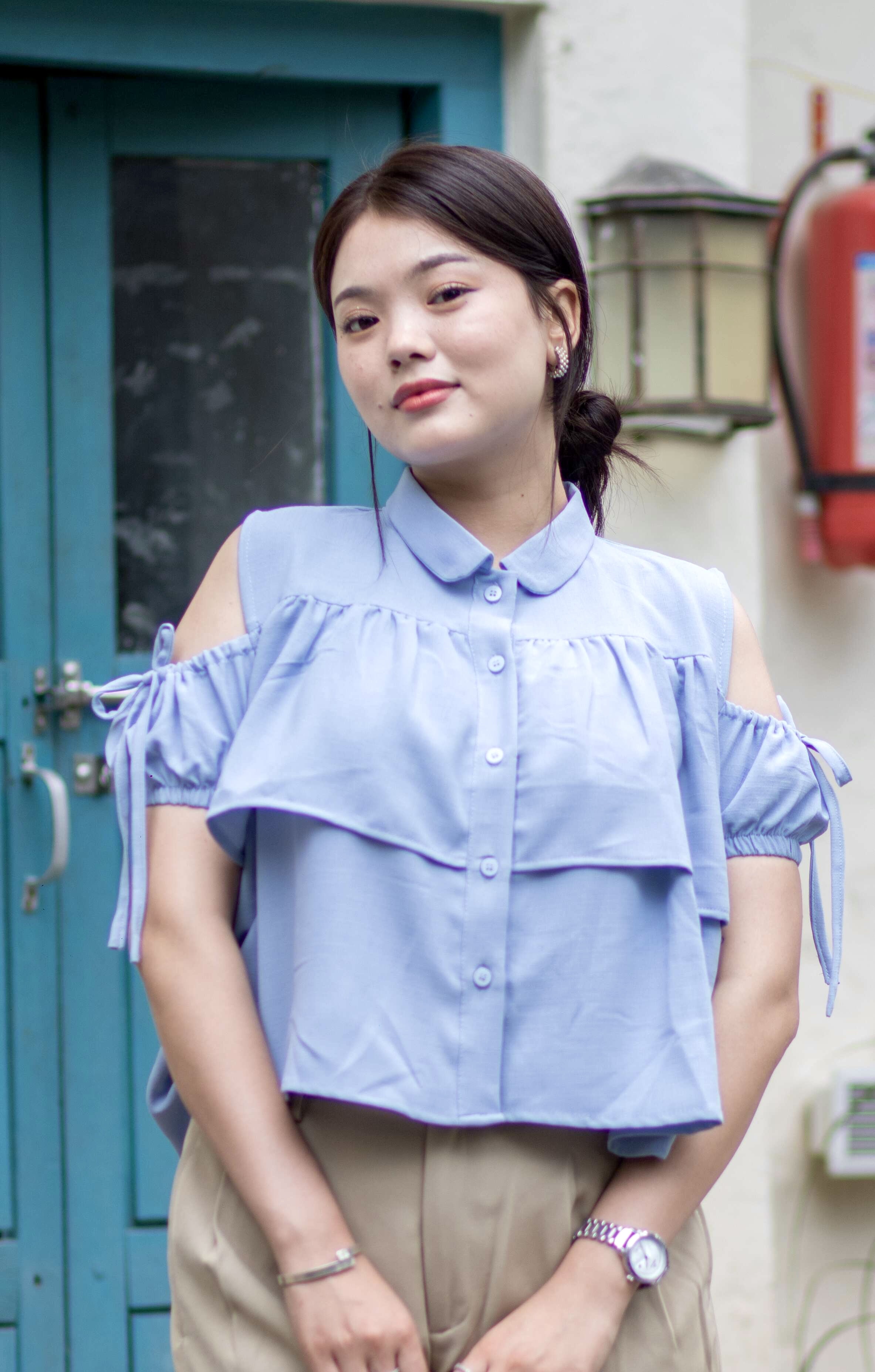 Aurora Blue Ruffled Top